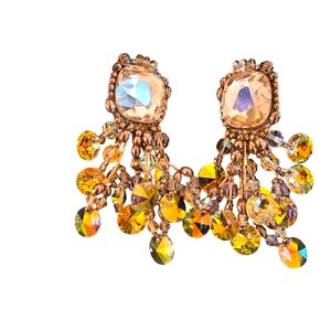 Signed Chipita Glass AB Dangle Clip ons